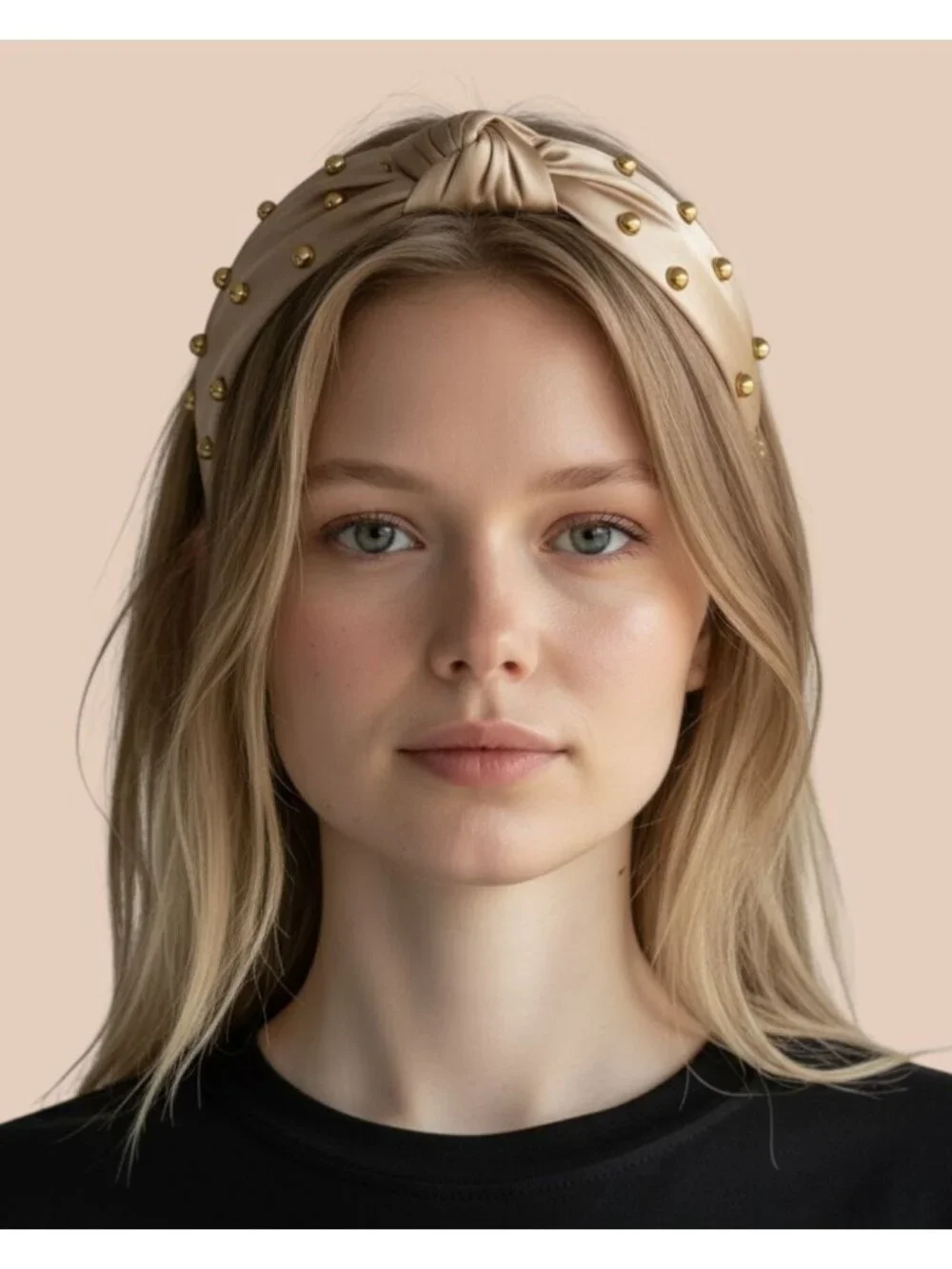 NWOT J. Crew Olive Green Taupe Beaded Rhinestones Knot Headband Satin Finish